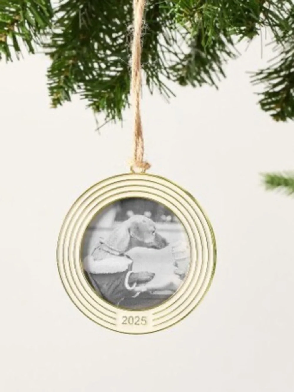 NWT Pottery Barn 2025 Dated Enamel Frame Circle Ornament Cream/Gold
